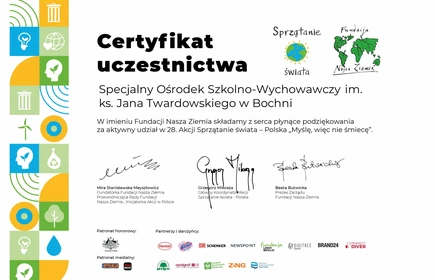 cerftyfikat udziału w akcji &#34;Sprzątanie świata&#34;