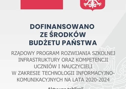 Plakat informacyjny o dofinansowaniu z programu rządowego "Aktywna tablica"