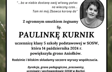 Zawiadomienie o śmierci Paulinki Kurnik.