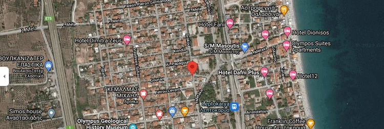 Zrzut z mapy Google wschodniego brzegu Grecji